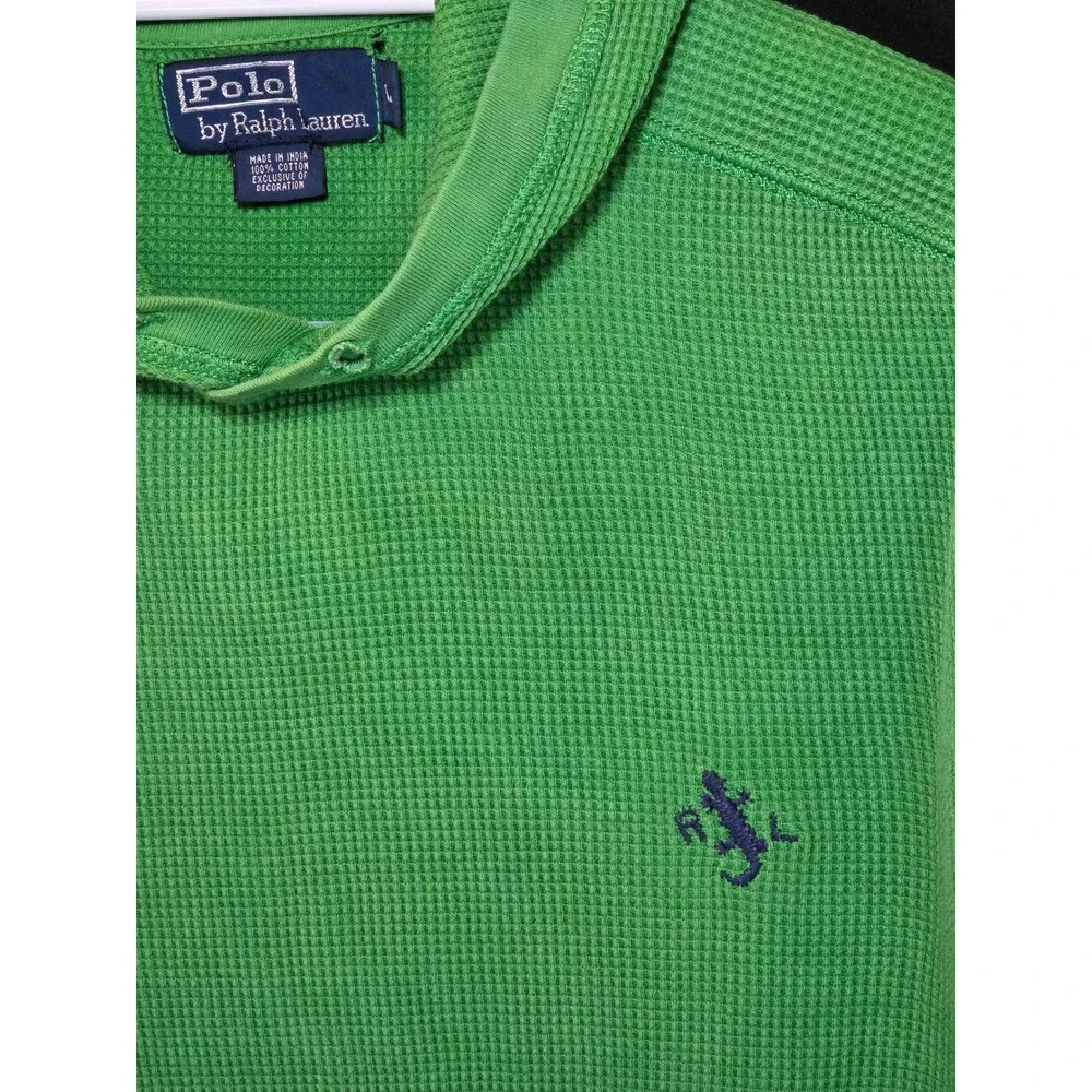 Polo Ralph Lauren Men's Green Waffle Knit Long Sleeve Hoodie Lizard Logo Size‎ L
